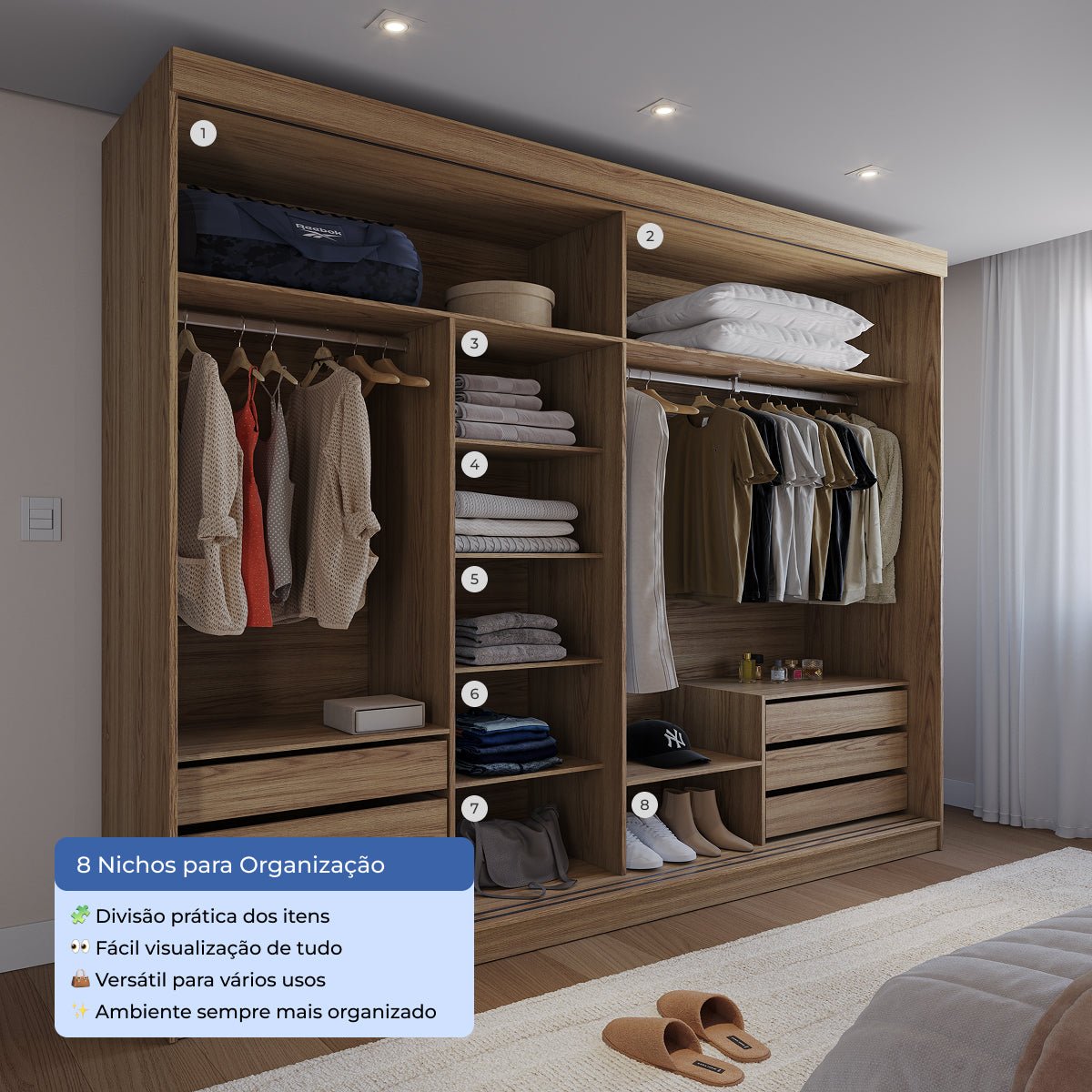 Guarda Roupa Casal 2 Portas de Correr com Espelho Gavino 238cm Carvalho - Província - Guarda - roupas