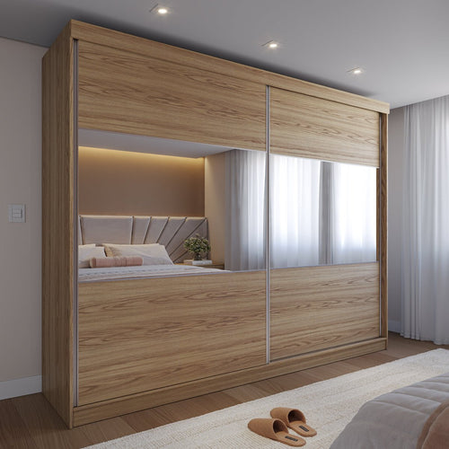 Guarda Roupa Casal 2 Portas de Correr com Espelho Gavino 238cm Carvalho - Província - Guarda - roupas