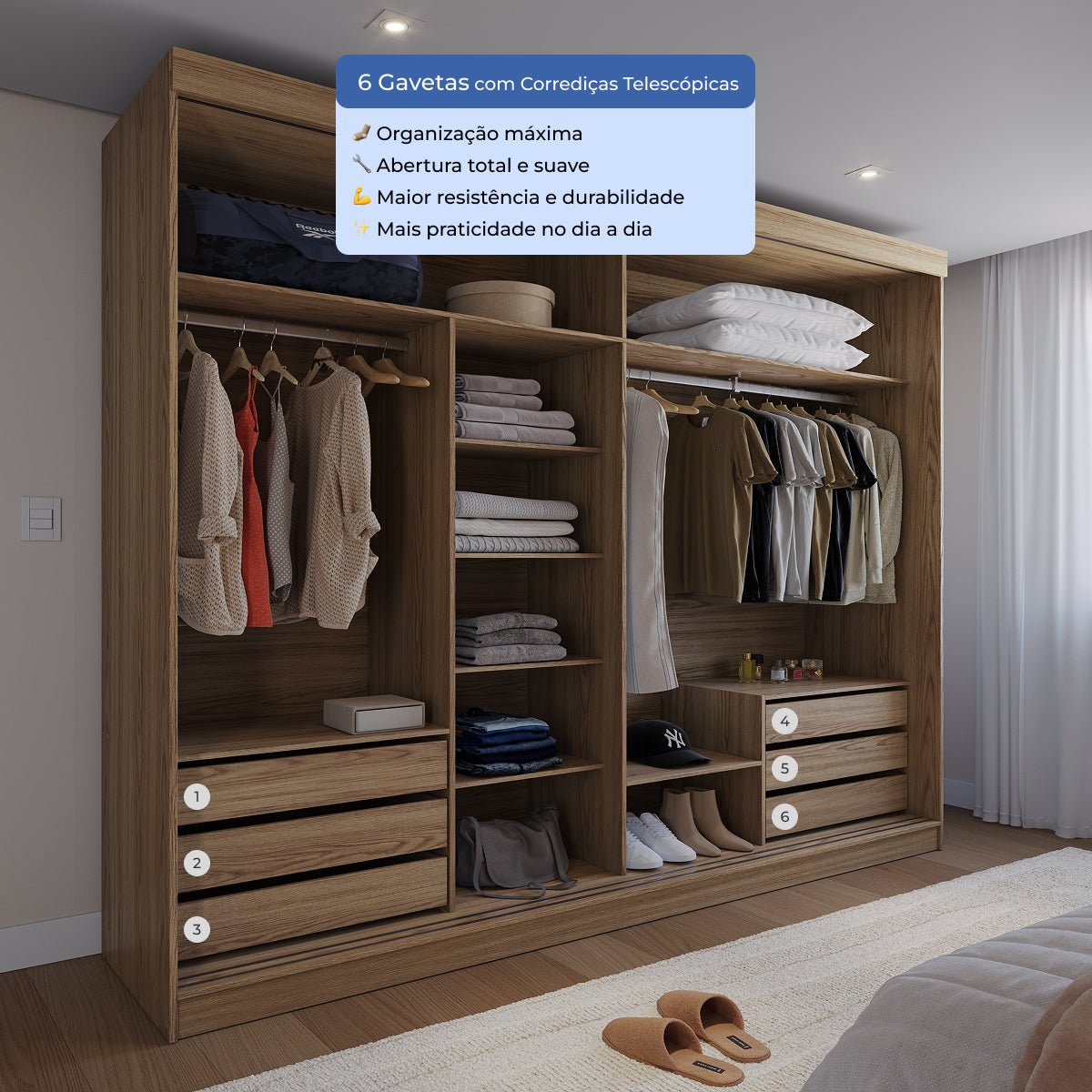 Guarda Roupa Casal 2 Portas de Correr com Espelho Gavino 238cm Carvalho - Província - Guarda - roupas