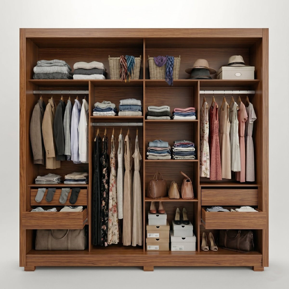 Guarda Roupa Casal 2 Portas de Correr com Espelho Soho 238cm Canella com Off White Fosco - Província - Guarda-roupas