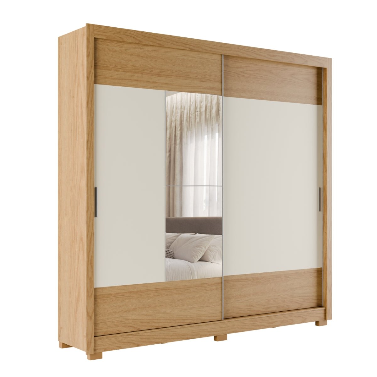 Guarda Roupa Casal 2 Portas de Correr com Espelho Soho 238cm Carvalho com Off-White - Província - Guarda-roupas