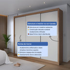 Guarda - Roupa Casal 3 Portas de Correr 6 Gavetas Montclair 275cm Canella com Off - White Fosco - Província - Guarda - roupas