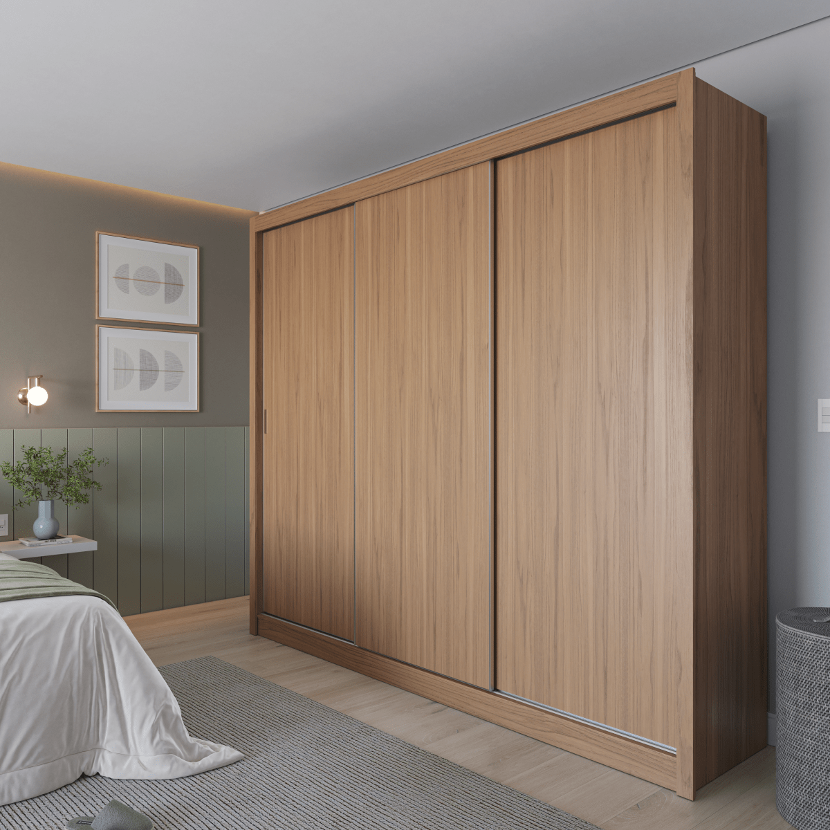 Guarda - Roupa Casal 3 Portas de Correr 6 Gavetas Montclair 275cm Canella com Off - White Fosco - Província - Guarda - roupas