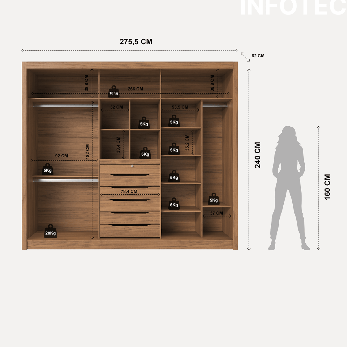 Guarda - Roupa Casal 3 Portas de Correr 6 Gavetas Montclair 275cm Canella com Off - White Fosco - Província - Guarda - roupas