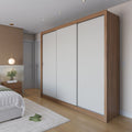 Guarda - Roupa Casal 3 Portas de Correr 6 Gavetas Montclair 275cm Canella com Off - White Fosco - Província - Guarda - roupas