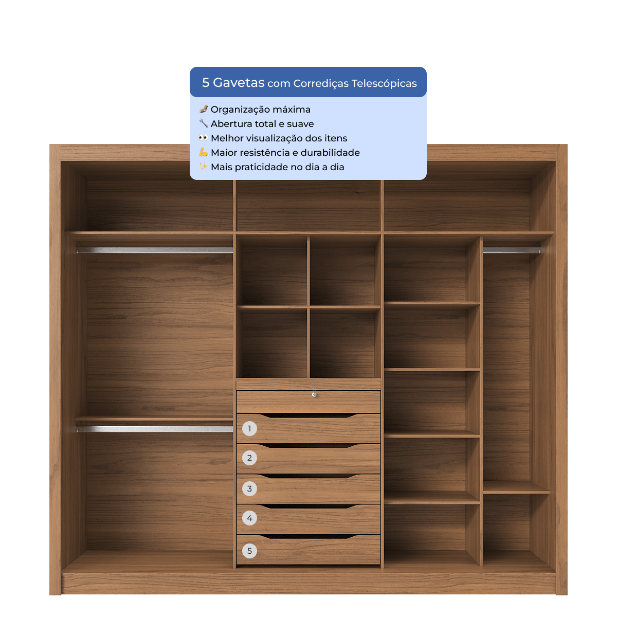 Guarda - Roupa Casal 3 Portas de Correr 6 Gavetas Montclair 275cm Canella com Off - White Fosco - Província - Guarda - roupas