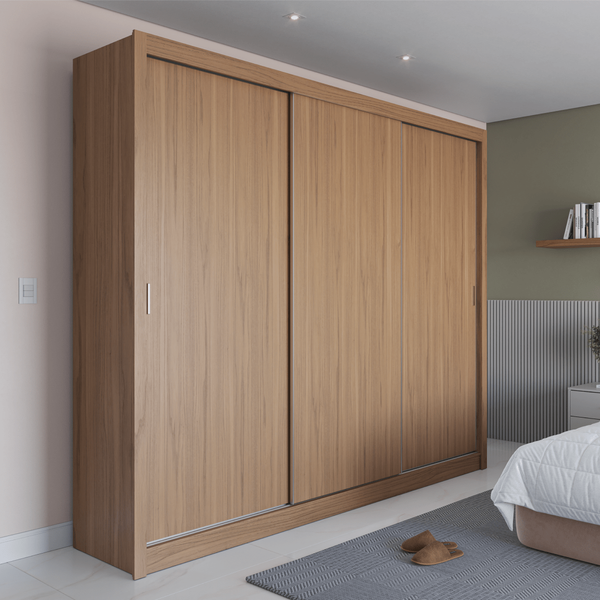 Guarda - Roupa Casal 3 Portas de Correr 8 Gavetas Montclair 275 cm Canella com Off - White Fosco - Província - Guarda - roupas