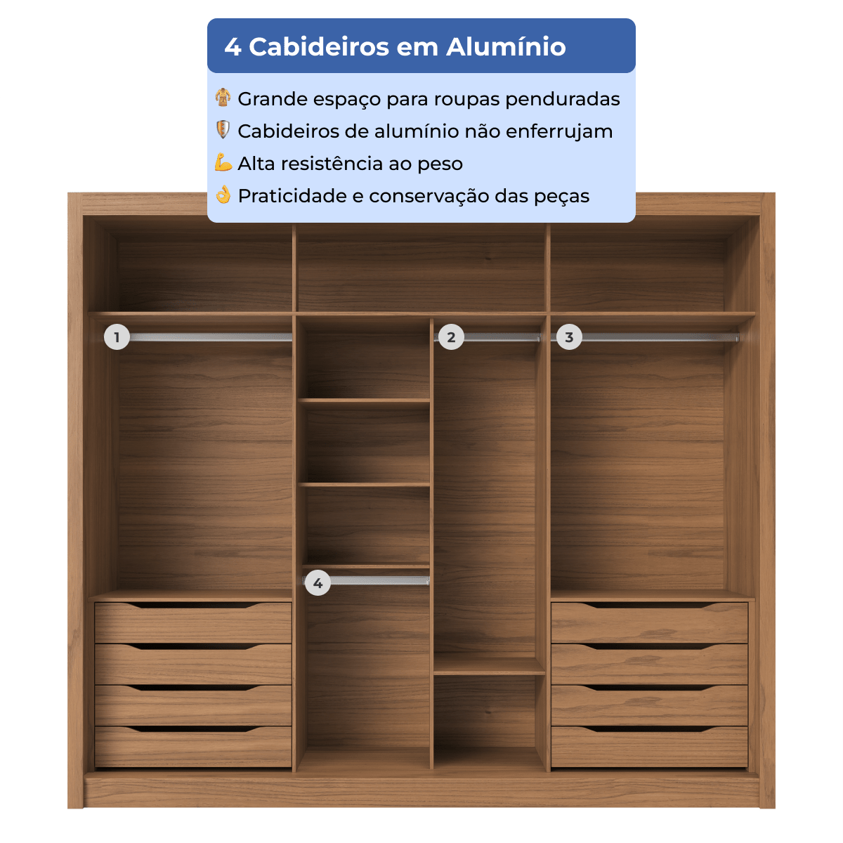 Guarda - Roupa Casal 3 Portas de Correr 8 Gavetas Montclair 275 cm Canella com Off - White Fosco - Província - Guarda - roupas