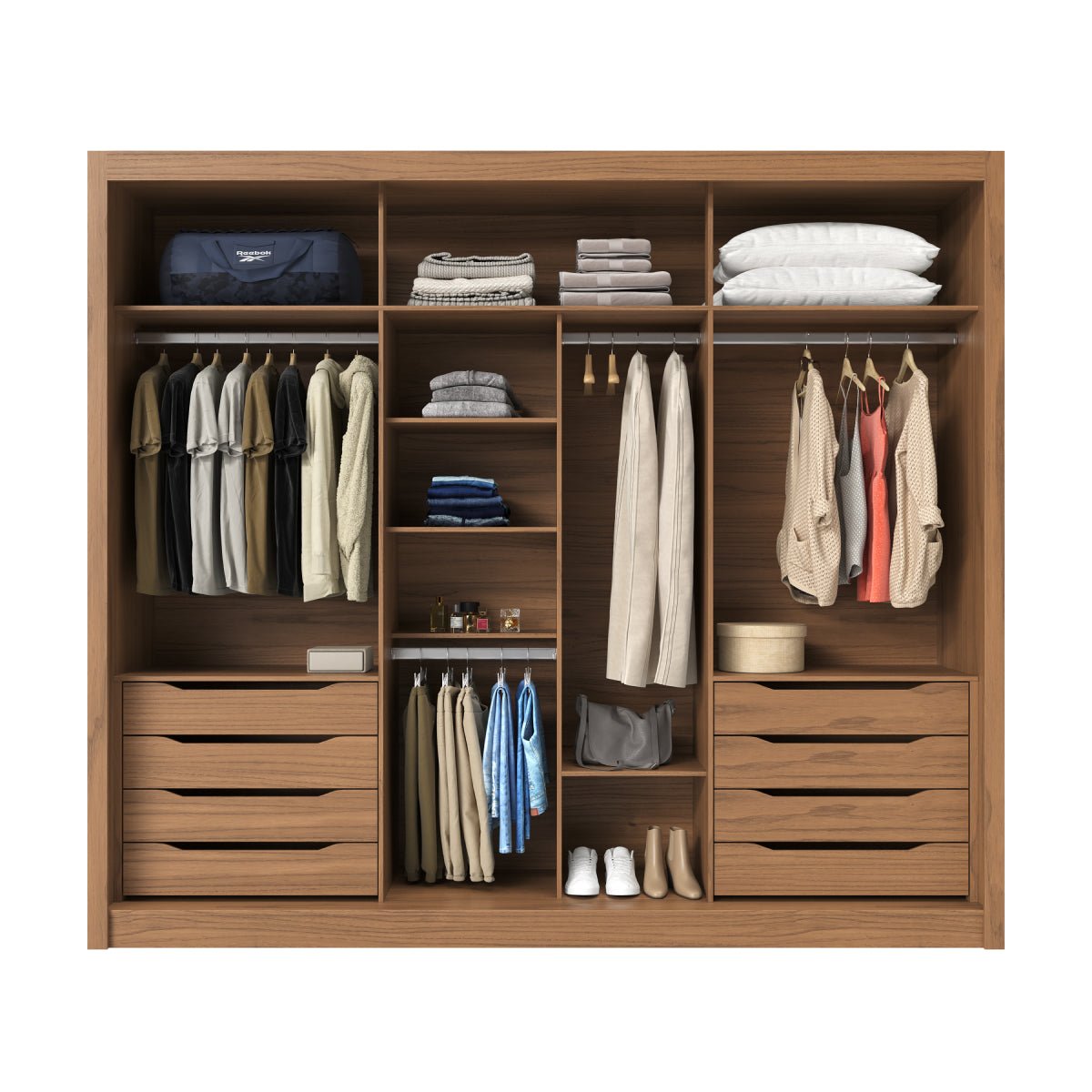 Guarda - Roupa Casal 3 Portas de Correr 8 Gavetas Montclair 275 cm Canella com Off - White Fosco - Província - Guarda - roupas
