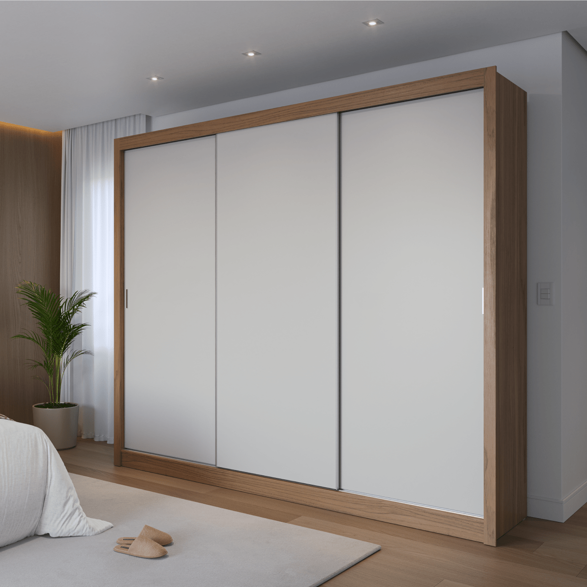 Guarda - Roupa Casal 3 Portas de Correr 8 Gavetas Montclair 275 cm Canella com Off - White Fosco - Província - Guarda - roupas