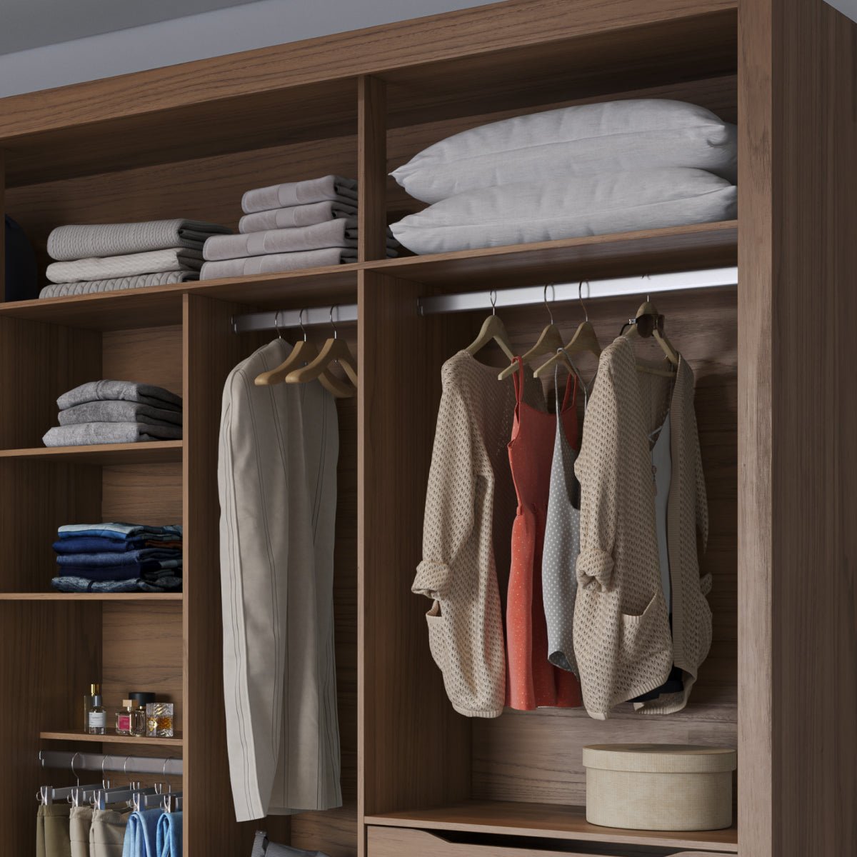 Guarda - Roupa Casal 3 Portas de Correr 8 Gavetas Montclair 275 cm Canella com Off - White Fosco - Província - Guarda - roupas