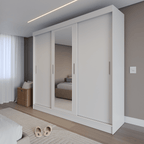 Guarda Roupa Casal 3 Portas de Correr c/ Espelho Vittorio 172cm Branco - Província - Guarda - roupas