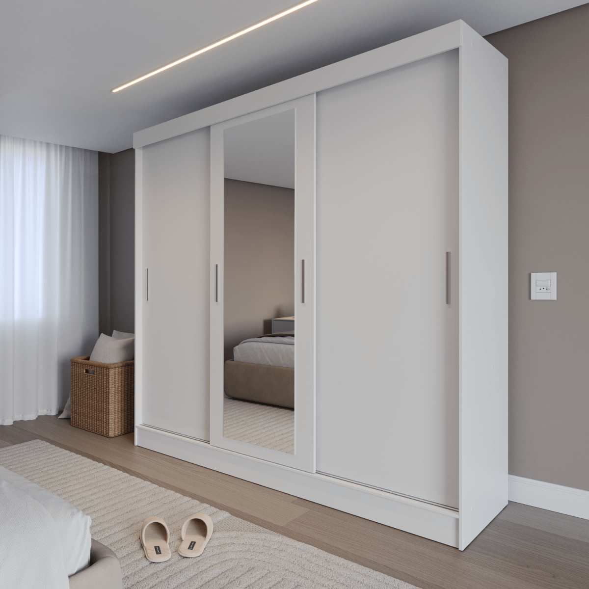 Guarda Roupa Casal 3 Portas de Correr c/ Espelho Vittorio 172cm Branco - Província - Guarda - roupas