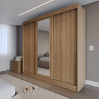 Guarda Roupa Casal 3 Portas de Correr c/ Espelho Vittorio 172cm Carvalho - Província - Guarda - roupas