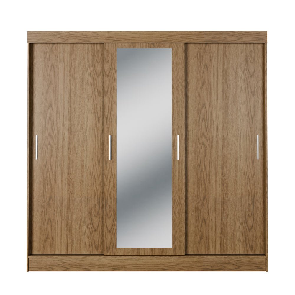 Guarda Roupa Casal 3 Portas de Correr c/ Espelho Vittorio 172cm Carvalho - Província - Guarda - roupas