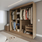 Guarda Roupa Casal 3 Portas de Correr c/ Espelho Vittorio 172cm Carvalho/Grafite - Província - Guarda - roupas