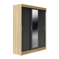 Guarda Roupa Casal 3 Portas de Correr c/ Espelho Vittorio 172cm Carvalho/Grafite - Província - Guarda - roupas