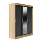 Guarda Roupa Casal 3 Portas de Correr c/ Espelho Vittorio 172cm Carvalho/Grafite - Província - Guarda - roupas