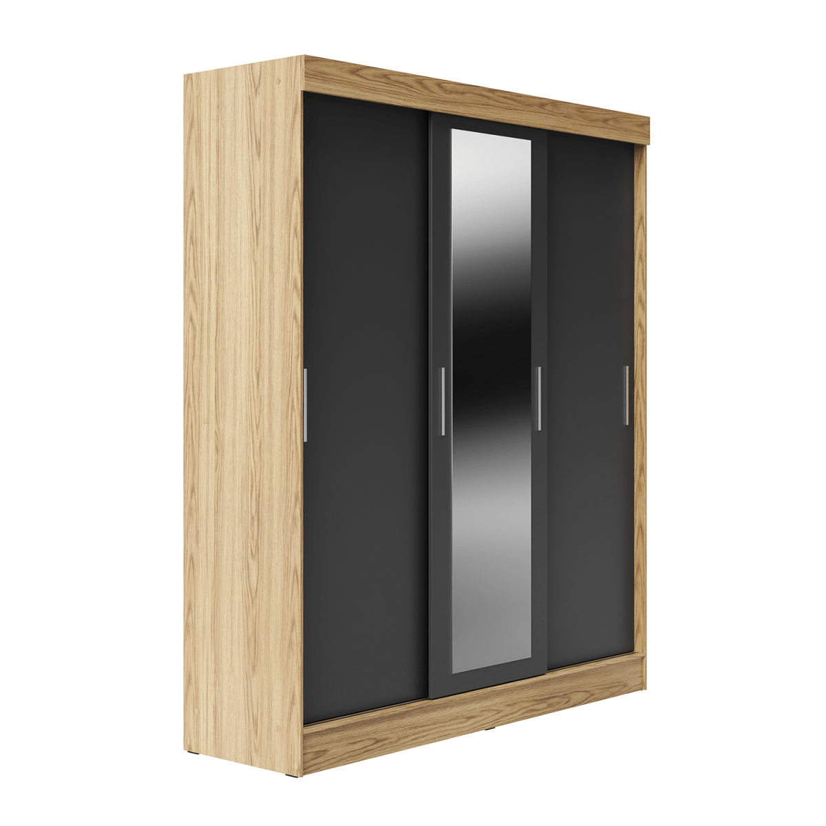 Guarda Roupa Casal 3 Portas de Correr c/ Espelho Vittorio 172cm Carvalho/Grafite - Província - Guarda - roupas