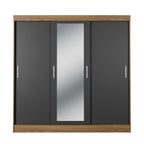 Guarda Roupa Casal 3 Portas de Correr c/ Espelho Vittorio 172cm Carvalho/Grafite - Província - Guarda - roupas