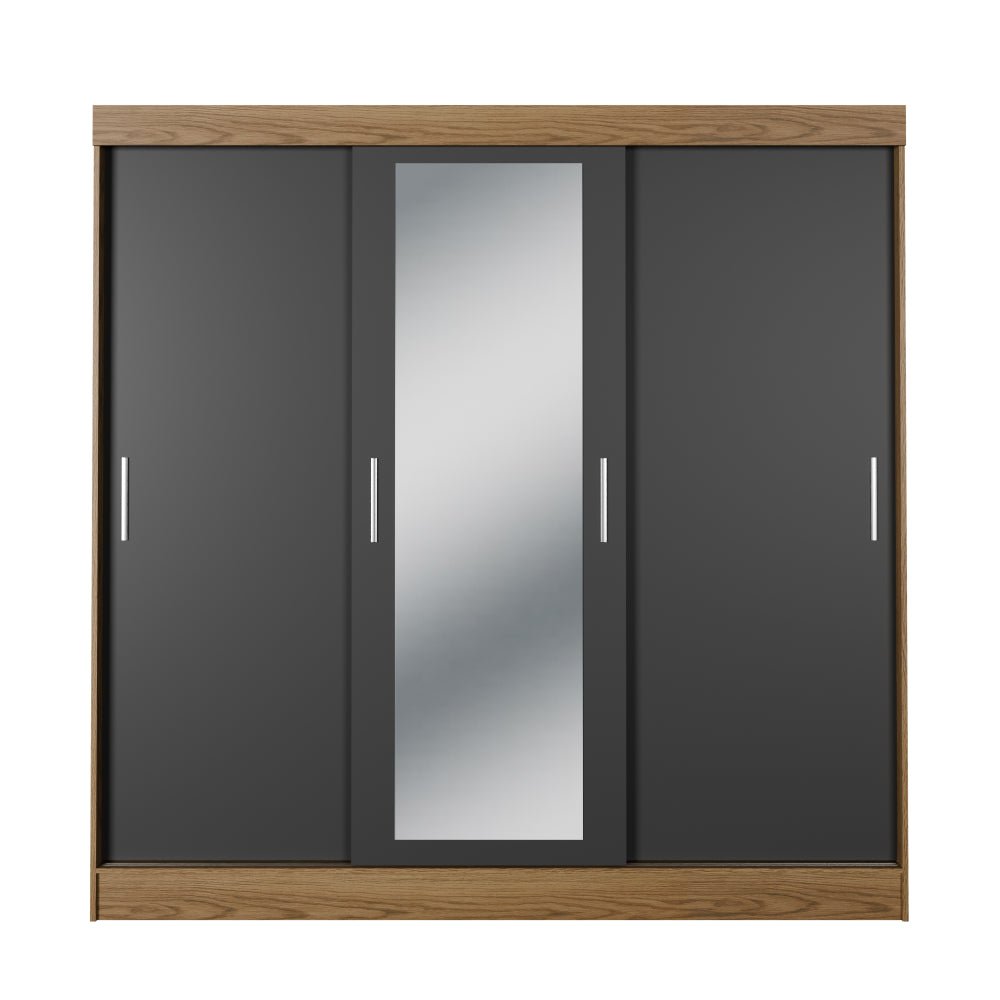 Guarda Roupa Casal 3 Portas de Correr c/ Espelho Vittorio 172cm Carvalho/Grafite - Província - Guarda - roupas