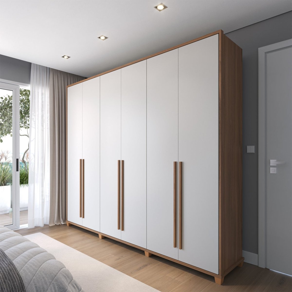 Guarda Roupa Casal 6 portas 100% MDF com Espelho Interno Rockford 274cm Canella com Off-White Fosco - Província - Guarda-roupas