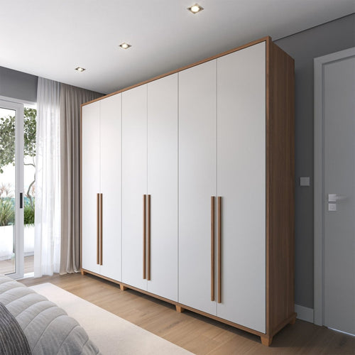 Guarda Roupa Casal 6 portas 100% MDF com Espelho Interno Rockford 274cm Canella com Off-White Fosco - Província - Guarda-roupas