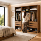 Guarda Roupa Casal 6 portas 100% MDF com Espelho Interno Rockford 274cm Canella com Off - White Fosco - Província - Guarda - roupas
