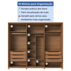 Guarda Roupa Casal 6 portas 100% MDF com Espelho Interno Rockford 274cm Canella com Off - White Fosco - Província - Guarda - roupas