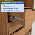 Guarda Roupa Casal 6 portas 100% MDF com Espelho Interno Rockford 274cm Canella com Off - White Fosco - Província - Guarda - roupas