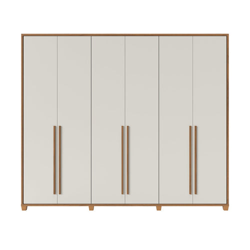 Guarda Roupa Casal 6 portas 100% MDF com Espelho Interno Rockford 274cm Canella com Off - White Fosco - Província - Guarda - roupas