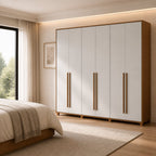 Guarda Roupa Casal 6 portas 100% MDF com Espelho Interno Rockford 274cm Canella com Off - White Fosco - Província - Guarda - roupas