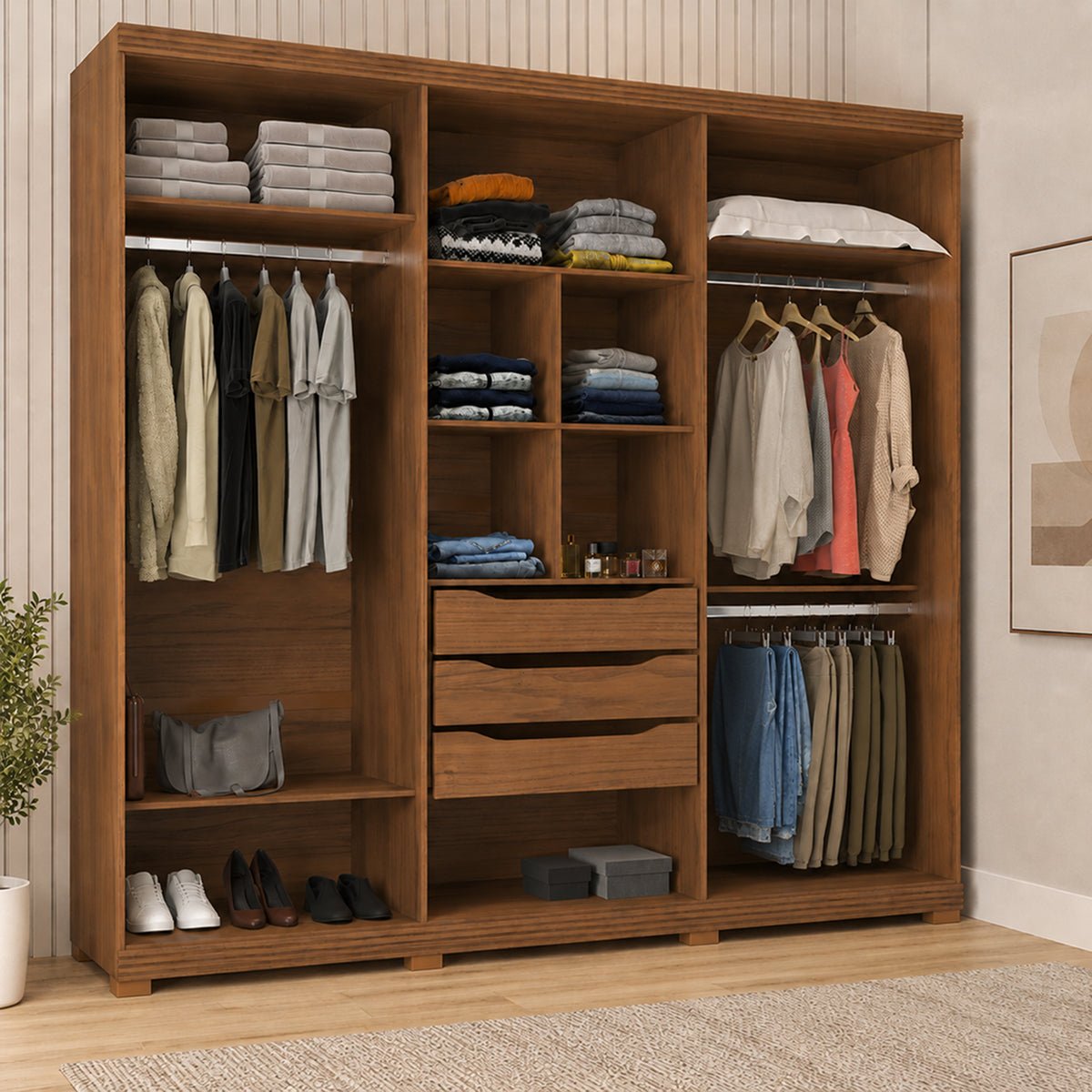 Guarda Roupa Casal 6 Portas 3 Gavetas 100% MDF Memphis 246cm Canella com Off - White Fosco - Província - Guarda - roupas