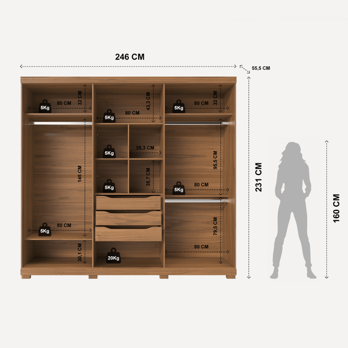 Guarda - Roupa Casal 6 Portas 3 Gavetas 100% MDF Memphis 246cm Canella com Off - White Fosco - Província - Guarda - roupas