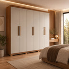 Guarda Roupa Casal 6 Portas 3 Gavetas 100% MDF Memphis 246cm Canella com Off - White Fosco - Província - Guarda - roupas