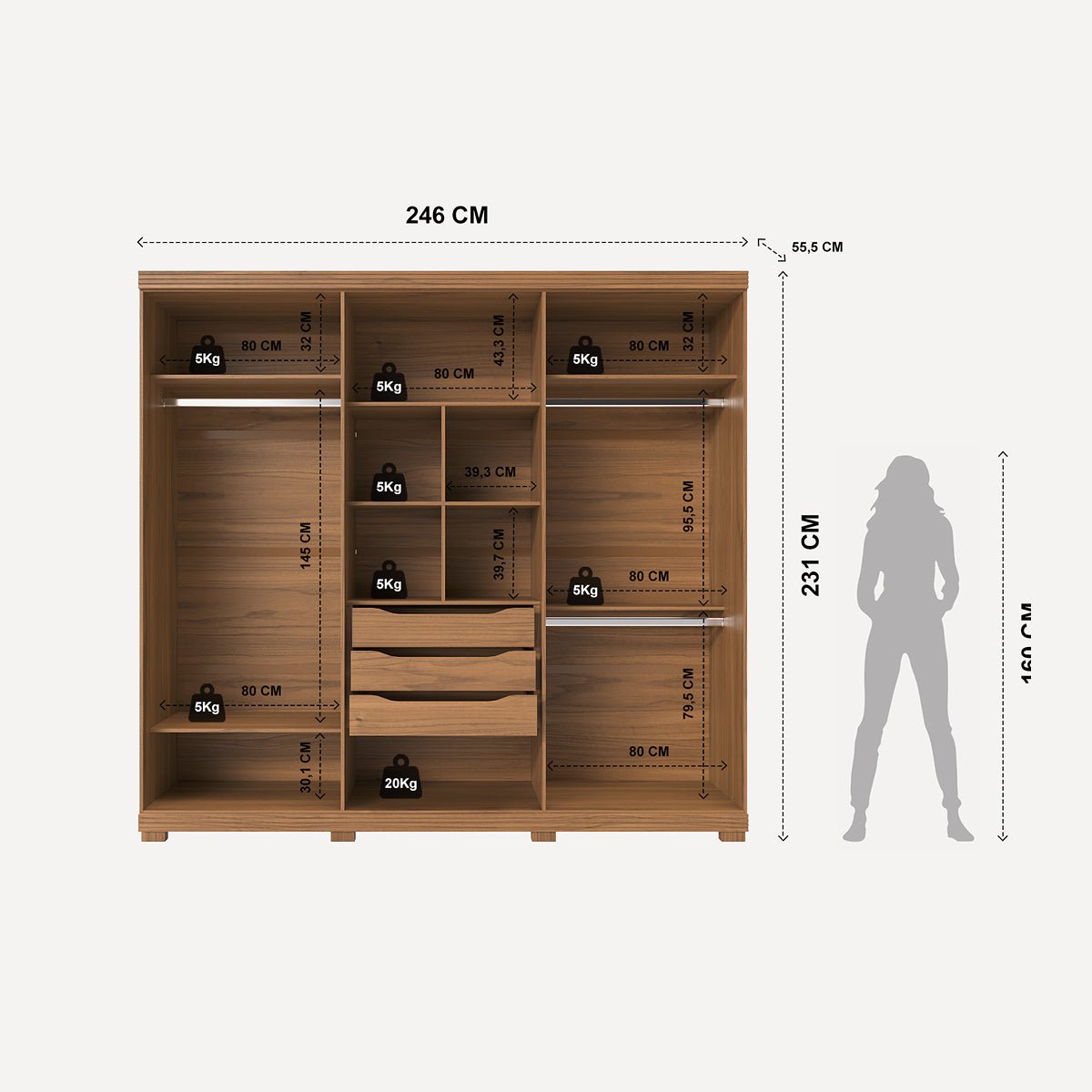 Guarda Roupa Casal 6 Portas 3 Gavetas 100% MDF Memphis 246cm Canella - Província - Guarda - roupas