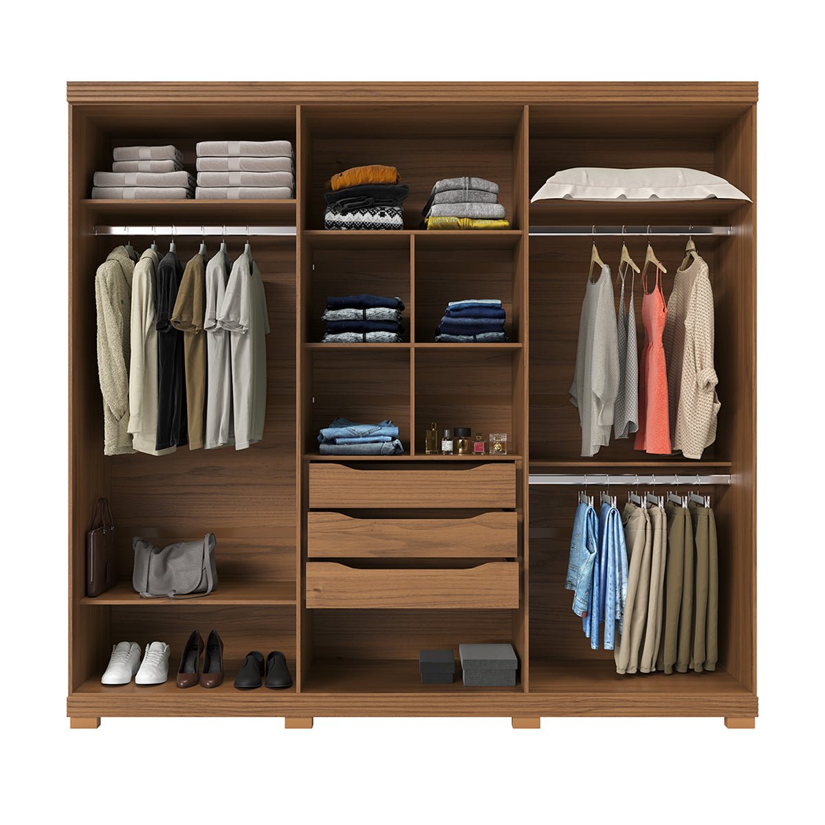 Guarda Roupa Casal 6 Portas 3 Gavetas 100% MDF Memphis 246cm Canella - Província - Guarda - roupas