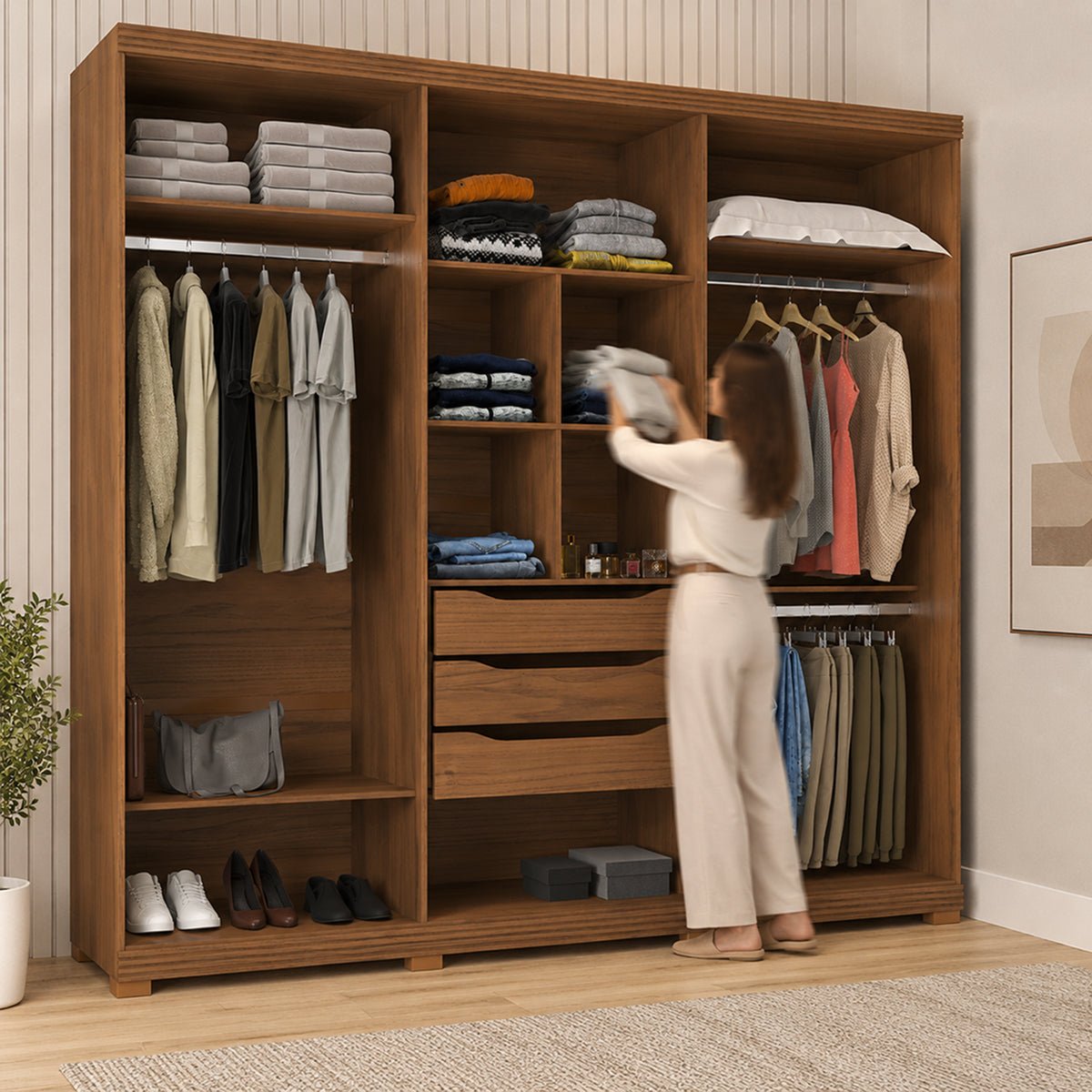 Guarda Roupa Casal 6 Portas 3 Gavetas 100% MDF Memphis 246cm Canella - Província - Guarda - roupas