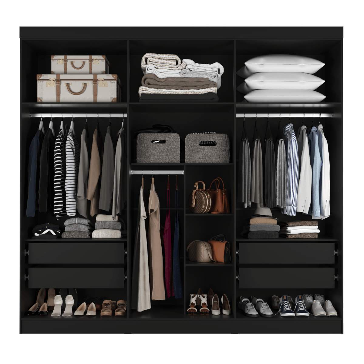 Guarda - Roupa Casal 6 Portas 4 Gavetas Lazzaro 231cm Preto - Província - Guarda - roupas