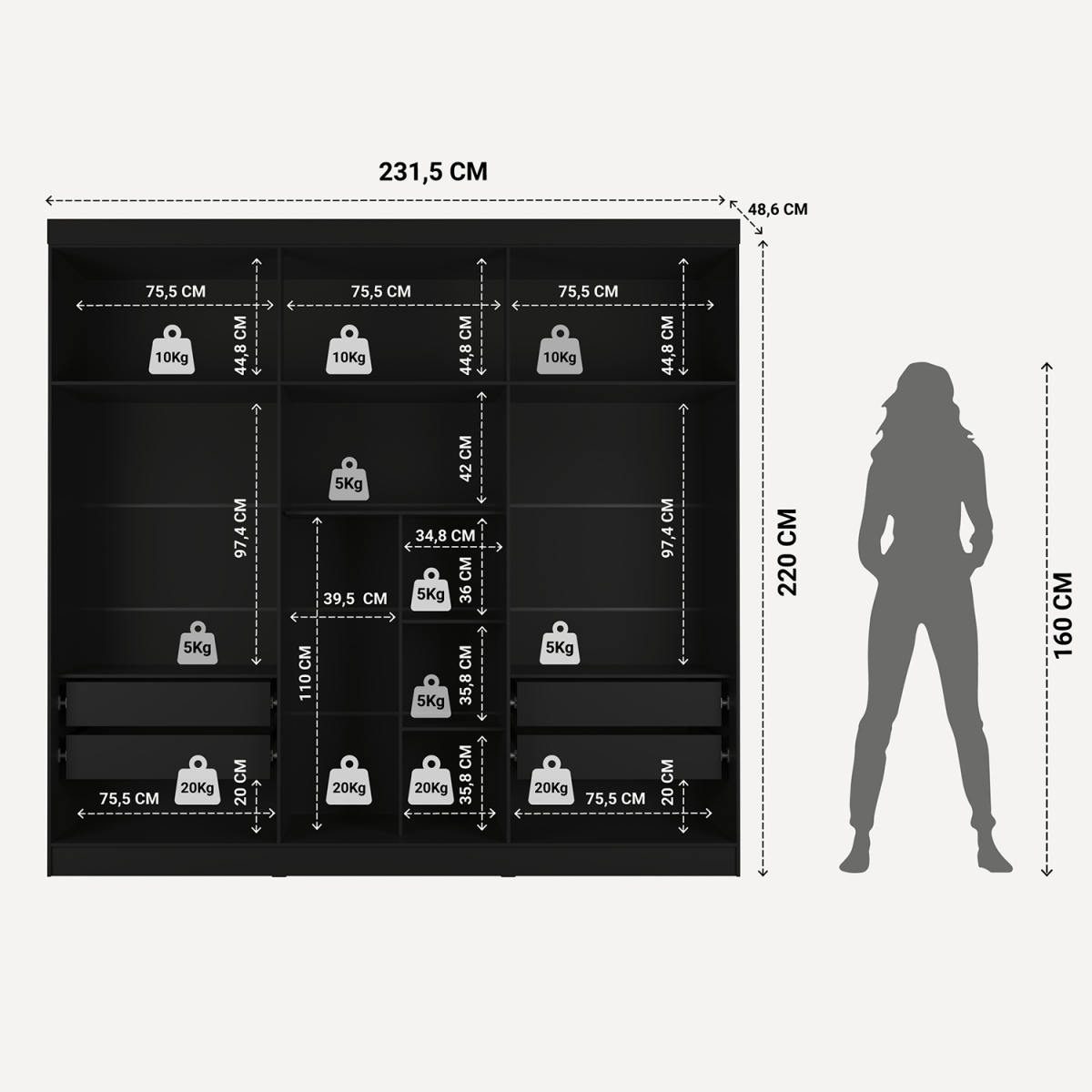 Guarda - Roupa Casal 6 Portas 4 Gavetas Lazzaro 231cm Preto - Província - Guarda - roupas