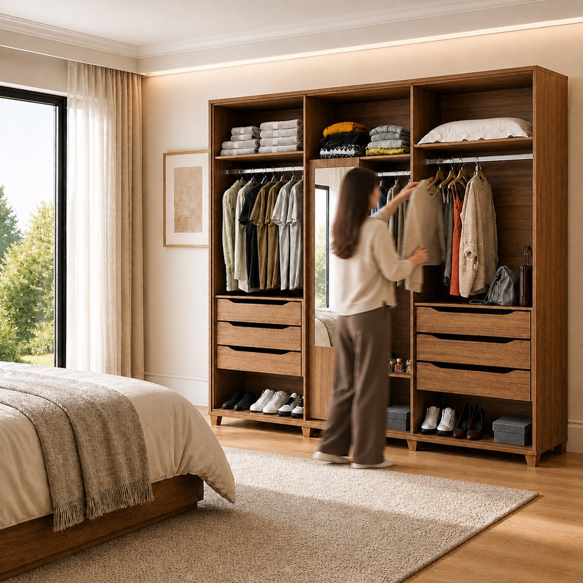 Guarda Roupa Casal 6 Portas 6 Gavetas 100% MDF com Espelho Interno Rockford 274cm Canella - Província - Guarda - roupas