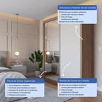 Guarda - Roupa Casal com Espelho 2 Portas de Correr 4 Gavetas Montclair 186cm Canella com Off - White Fosco - Província - Guarda - roupas