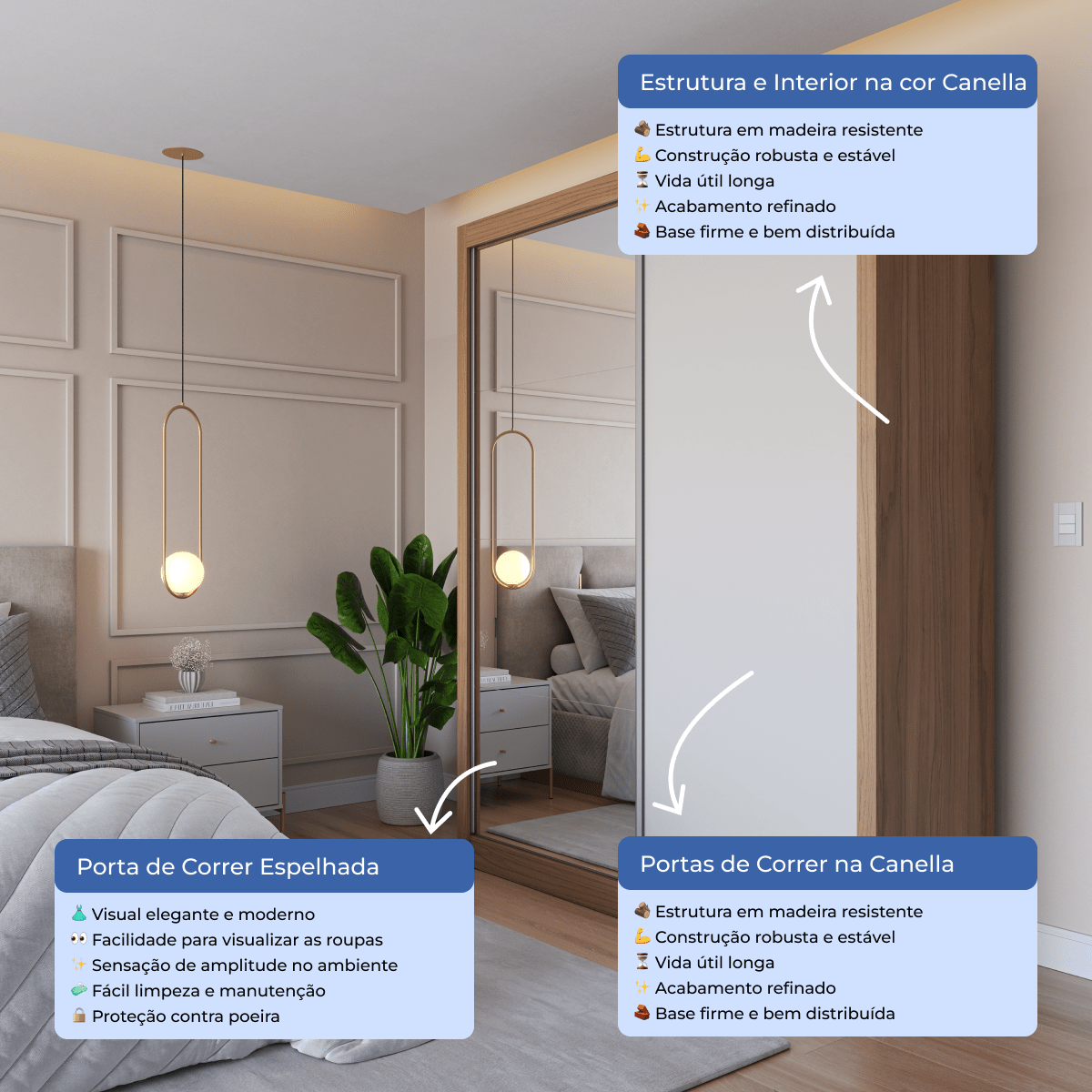 Guarda - Roupa Casal com Espelho 2 Portas de Correr 4 Gavetas Montclair 186cm Canella com Off - White Fosco - Província - Guarda - roupas