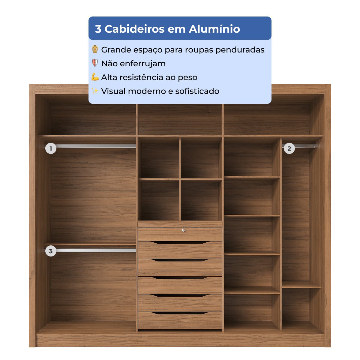 Guarda - Roupa Casal com Espelho 3 Portas de Correr 6 Gavetas Montclair 275cm Canella com Off - White Fosco - Província - Guarda - roupas