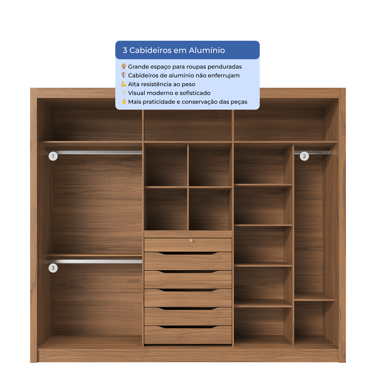 Guarda - Roupa Casal com Espelho 3 Portas de Correr 6 Gavetas Montclair 275cm Canella com Off - White Fosco - Província - Guarda - roupas