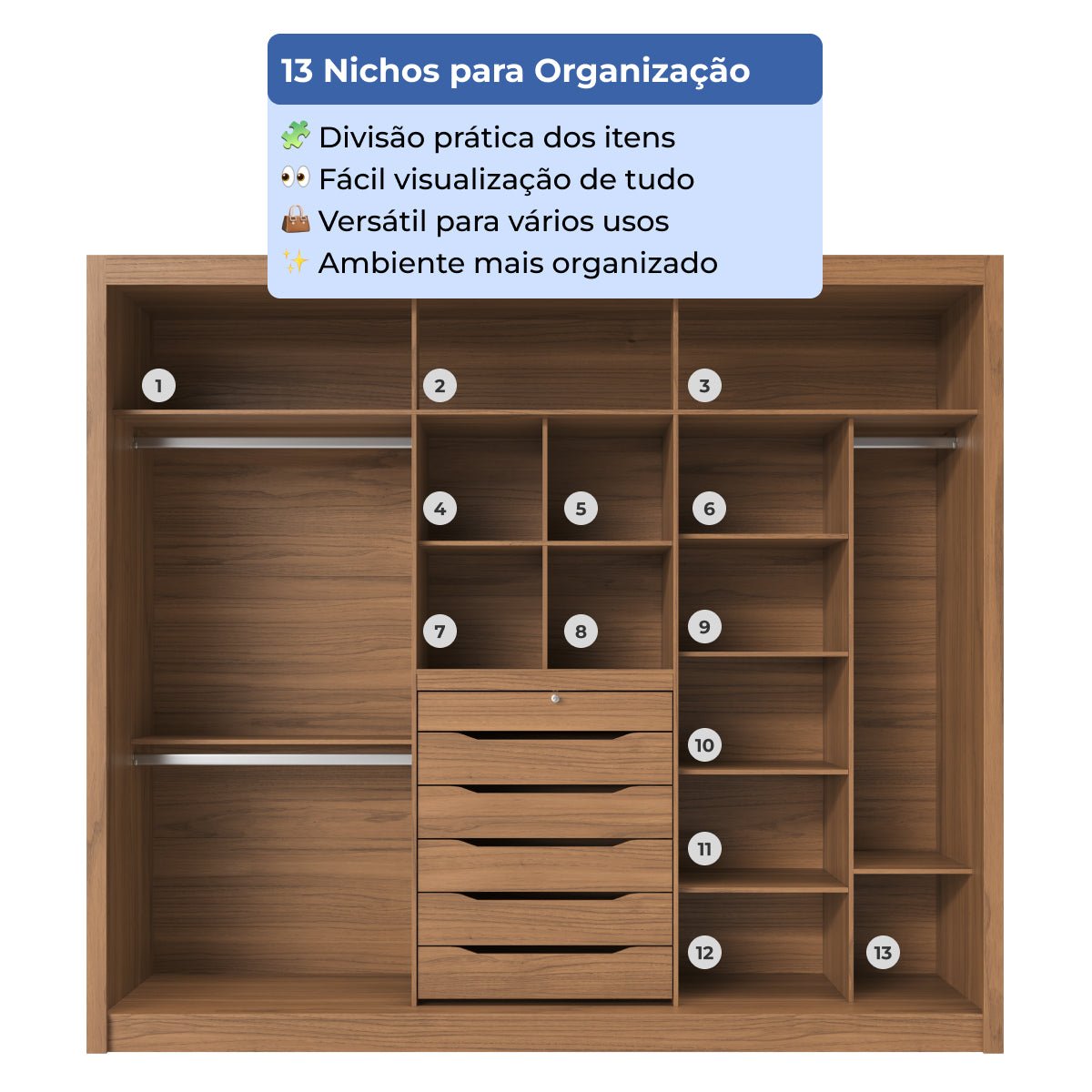 Guarda - Roupa Casal com Espelho 3 Portas de Correr 6 Gavetas Montclair 275cm Canella com Off - White Fosco - Província - Guarda - roupas