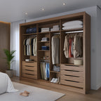 Guarda - Roupa Casal com Espelho 3 Portas de Correr 8 Gavetas Montclair 275 cm Canella com Off - White Fosco - Província - Guarda - roupas