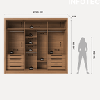 Guarda - Roupa Casal com Espelho 3 Portas de Correr 8 Gavetas Montclair 275 cm Canella com Off - White Fosco - Província - Guarda - roupas