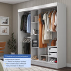 Guarda Roupa Casal com Espelho 3 Portas de Correr e 2 Gavetas Vittorio 172cm Branco - Província - Guarda - roupas