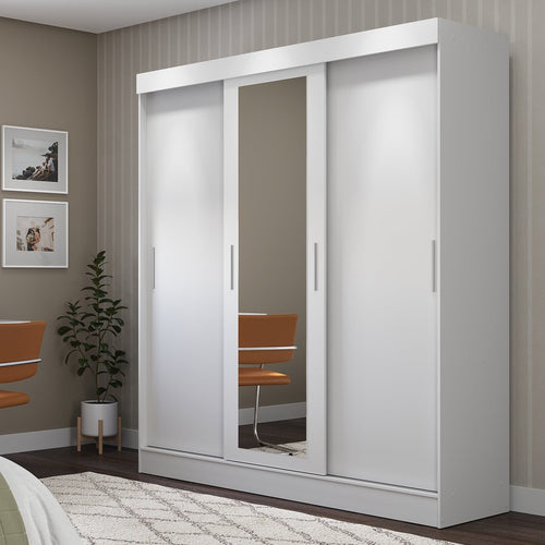 Guarda Roupa Casal com Espelho 3 Portas de Correr e 2 Gavetas Vittorio 172cm Branco - Província - Guarda - roupas